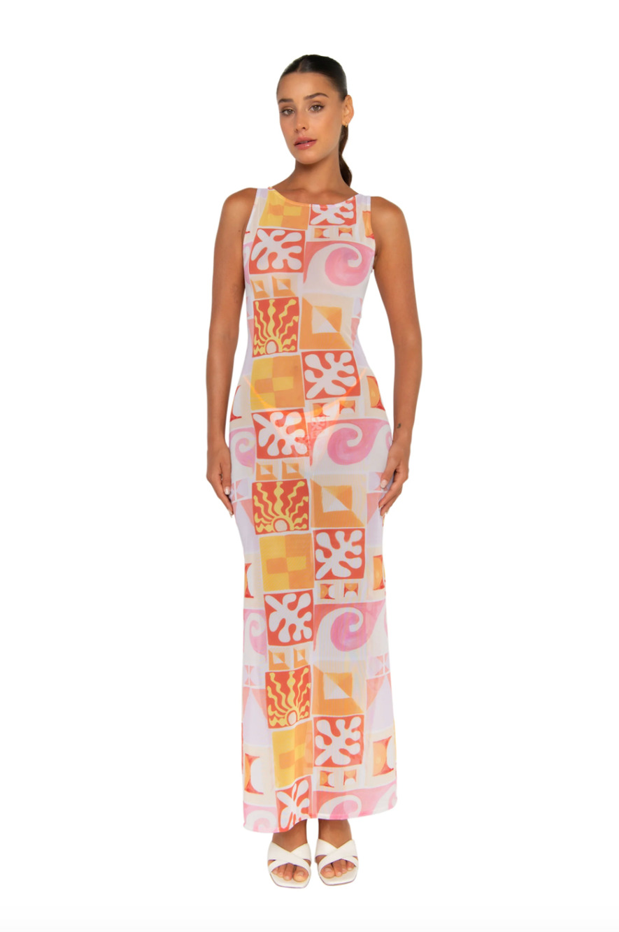 FAE Swim Cupid Dress Sundown Sunset Mesh Bodycon Midi Sz Large NWT